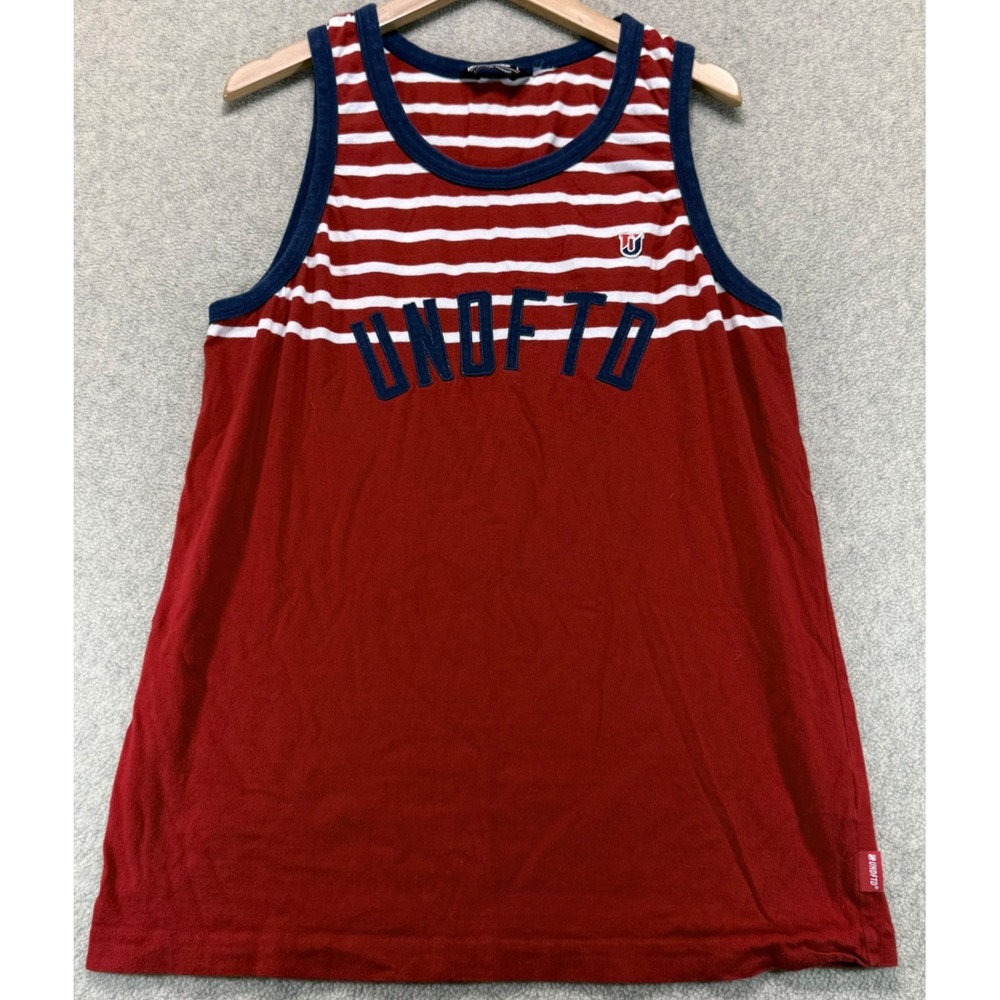 Undefeated Mens Activewear Tank Top Red White Striped #5 Embroidered Logo L